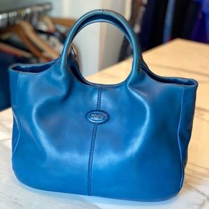 TOD’S Mini AGJ Royal Blue Leather Shopping Tote